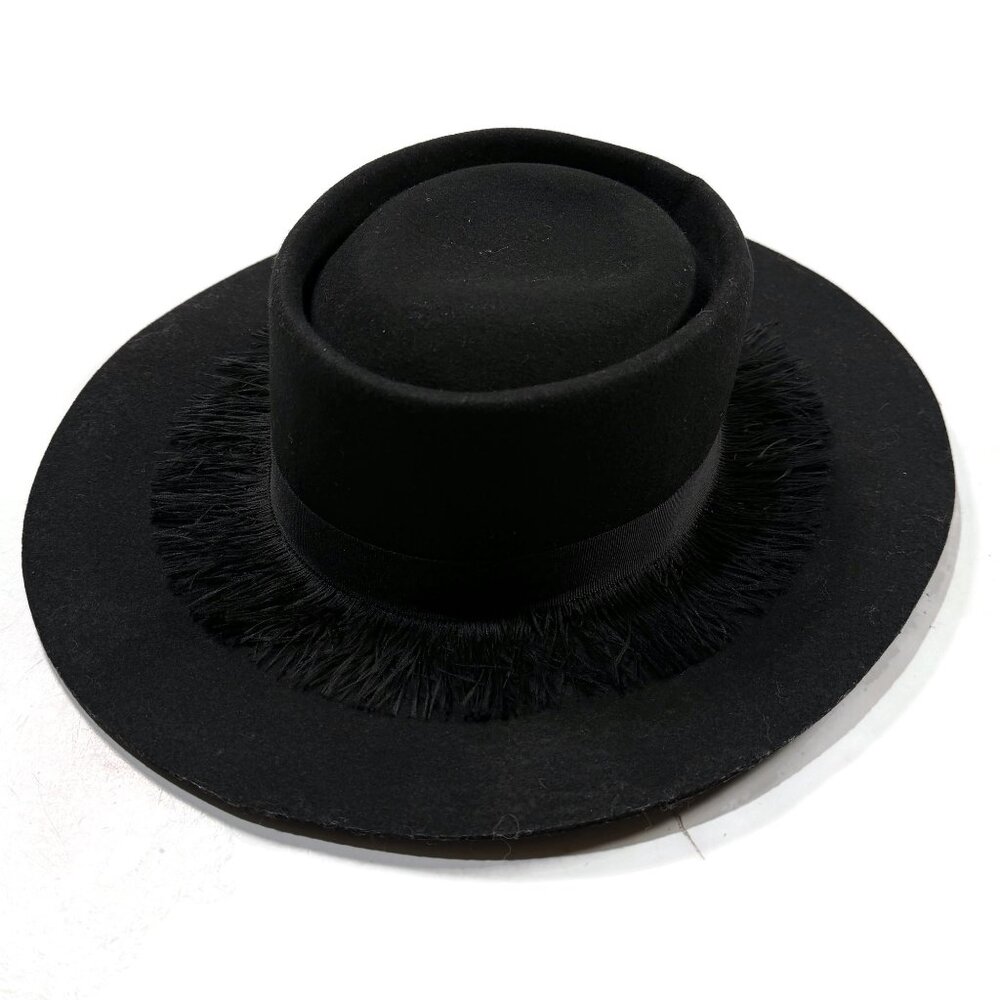 Brixton Phoenix Cowboy Hat‎ Black Womens XS NWT Wide Brim Wool Felt Fringe
